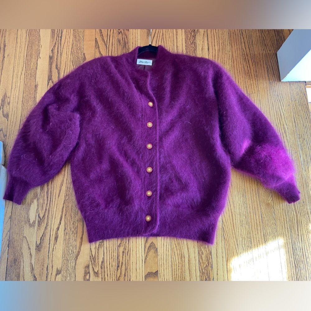 Vintage 1980’s Women's Size L Deep  Burgundy/Purple Furry Cardigan - Picture 5 of 7
